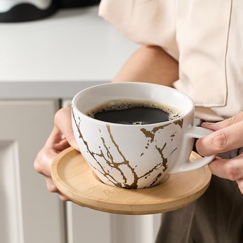 Ceramic Demitasse Espresso Cups Set with Saucers and Metal Stand (4 Count)