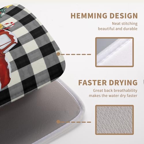 Merry Christmas Truck Dish Drying Mat Winter Large Kitchen Mats Dish Drying Pad Xmas Tree Absorbent Dish Dryer Mat for Kitchen Countertops Microfiber Drainer Pad Dish Drying Mats