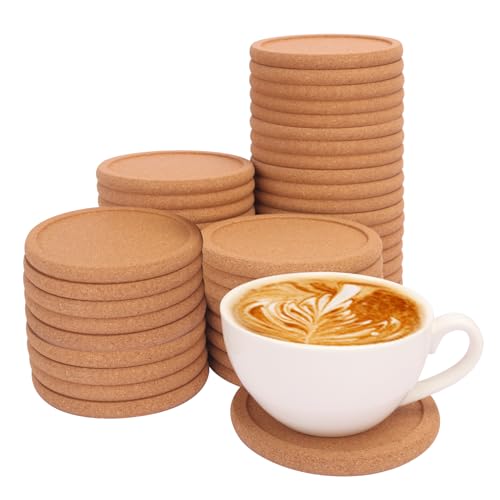 60 Pack 4 Inch Round Cork Coasters with Lip