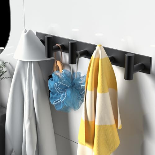 Black Hat and Coat Wall Mount Rack 5 Hooks for Robes (2 Count)