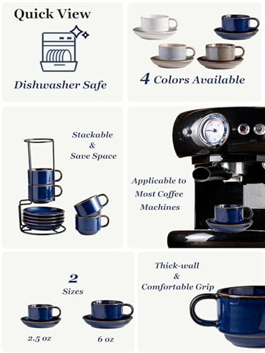 2.5oz Espresso Cups Set of 4 with Saucers Metal Rack (8.25 Count)