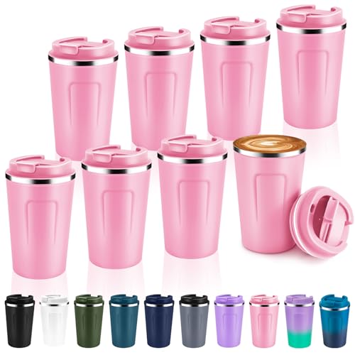 12 oz Double Wall Insulated Vacuum Travel Coffee Mug with Flip Lid Bulk 8 Pack (8 Count)