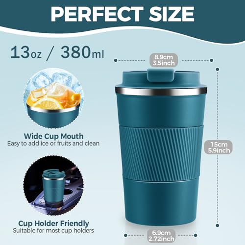 13 oz Stainless Steel Insulated Travel Coffee Mug with Fip Lid Bulk 4 Pack (4 Count)