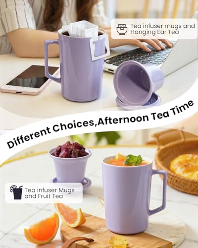15 OZ Ceramic Tea Cup with Infuser and Lid