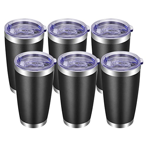 20oz Tumbler with Lid and Straw Stainless Steel Tumbler Cup Bulk Vacuum Insulated Double Wall Travel Coffee Mug Powder Coated Coffee Cup (6 Count)