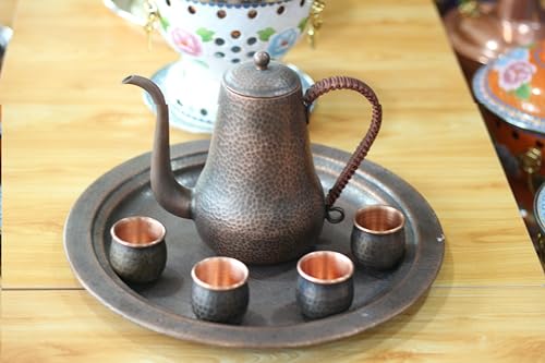 Hand Forged Copper Swan Neck Teapot Set 6pcs Hammered Art Decor 1000ml