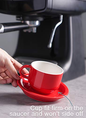 4 Ounce Porcelain Stackable Espresso Cups with Saucers and Metal Stand Set of 4