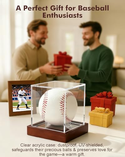 Acrylic Baseball Memorabilia Display Case UV Shield Wood Base