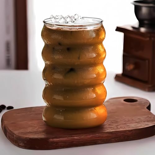 4 Pcs 20oz Drinking Glasses Set with Bamboo Lids and Straws (4 Count)
