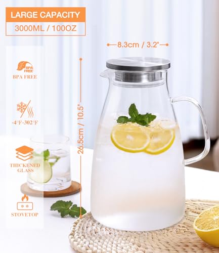 3 Liter 100oz Glass Pitcher with Lid