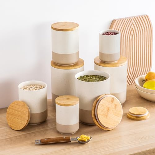 Sabine Large Ceramic Canister Set with Airtight Wood Lids (2 Count)