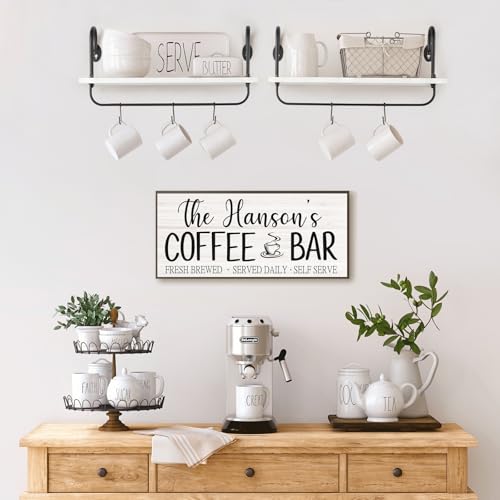 Floating Wall Shelves for Kitchen Bathroom Coffee Nook with 10 Adjustable Hooks for Mugs Cooking Utensils or Towel Rustic Storage Shelves Set of 2 (2 Count)