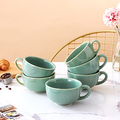 Set of 6 Cups Vintage Design 12 oz Professional Barista Ceramic Latte Art Cappuccino Cups Set (6 Count)