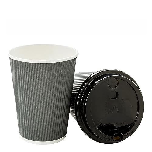 Ripple Wall Coffee Cups 500 Count 12 Ounce Insulated Gray Paper Cups