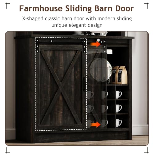 72" Farmhouse Coffee Bar Cabinet with Sliding Barn Door