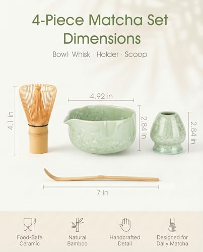 Matcha Set, 4-Piece Matcha Whisk Set with Crystal Glazed Bowl (4 Count)