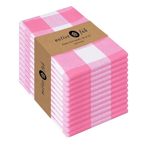 Pink Checked Kitchen Towel 16"x26" (12 Count)