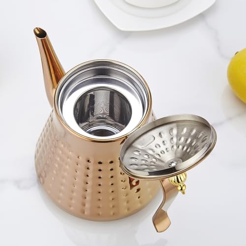 1.2L(40oz) Stainless Steel Hammer Patterned Teapot With Removeable Infuser,Loose leaf cover,Copper