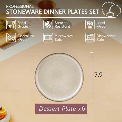 Ceramic 7.9 Inch Dinner Dessert Plates Set of 6 (6 Count)