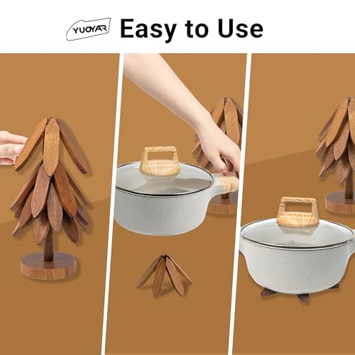 Wooden Tree Shaped Trivets Set for Coffee Table (4 Count)