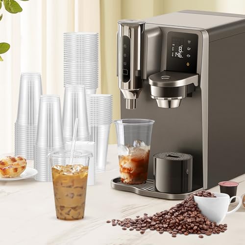 100 Pack 24 oz Clear Plastic Cups with Lids and Straws (100 Count)