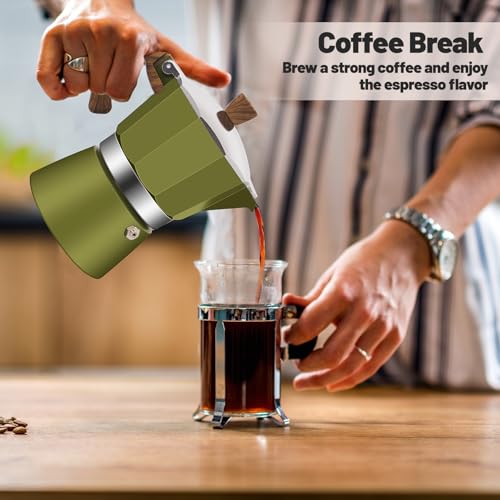 9 Cup Aluminum Moka Pot Classic Stovetop Espresso Coffee Maker 450ml 15oz Coffeemaker Percolator Mocha Pot Greca Coffee Maker Cafe Makers for Italian and Cuban Café Brewing Green