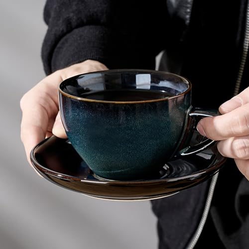 Stackable Cappuccino Cup Set of 4 [8oz] Activated Glazed Ceramic Coffee Cup (3.67 Count)