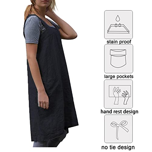 Pinafore Cross Back Apron for Women with Pockets
