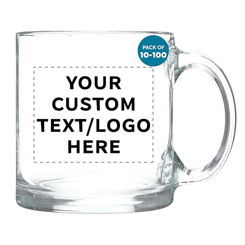 Custom Clear Glass Coffee Mugs 13 oz. Set of 10 (100 Count)