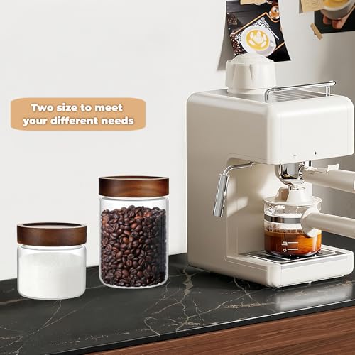 Set of 2 Glass Jars Food Storage Canister with Airtight Wooden Screw on Lid