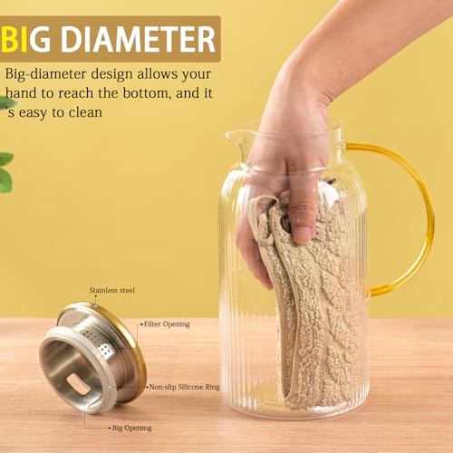 Glass Pitcher with Lid 2 Pack 68 oz Vertical Stripes Water Pitcher (2 Count)