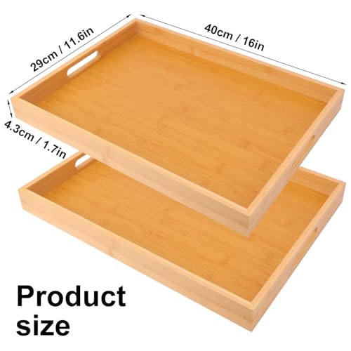 2 Pack Large Bamboo Serving Tray with Handles (2 Count)