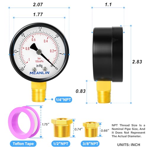 30inHG~0Psi Dry Vacuum Pressure Gauge