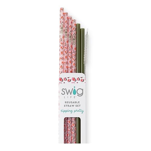 Pack of 6 Reusable Plastic Straws with Cleaning Brush