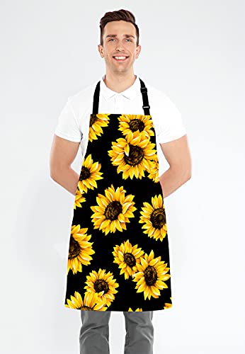 Sunflowers Black Tropical Flower Daisy Adjustable Bib Apron