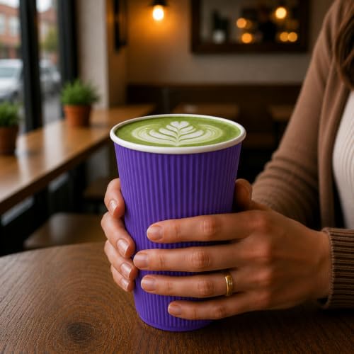 Ripple Wall Coffee Cups 25 Count 16 Ounce Insulated Royal Purple Paper Cups