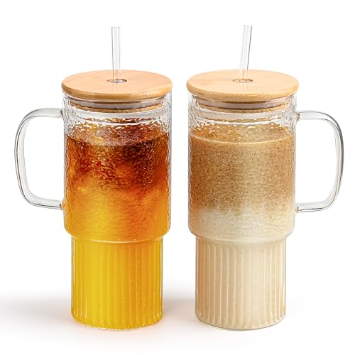 32 oz Glass Tumblers with Lid and Straw