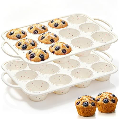 2Pack Silicone Muffin Pan for Baking with Metal Reinforced Frame (2 Count)