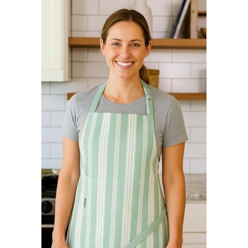 Cotton Striped Aprons for Women with Pockets