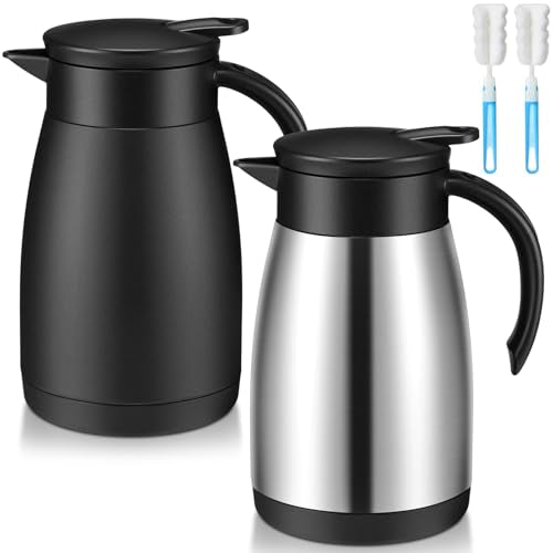 2 Pcs Thermal Coffee Carafe Insulated Stainless Steel Coffee Carafe for Hot Liquid Vacuum Thermal Pot Creamer Pitcher Dispenser with Brushes Keeping Hot Water Milk (2 Count)