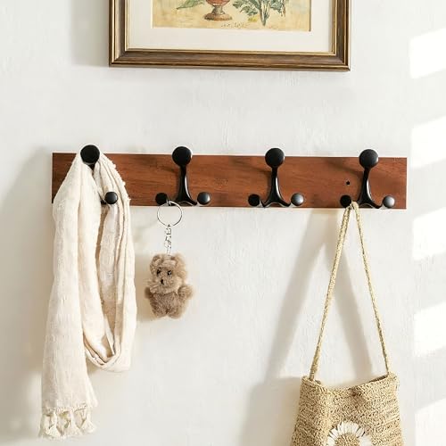 24 Inch Wood Coat Rack Wall Mount with 4 Triple Hooks (2 Count)