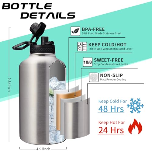 64 oz Insulated Water Bottle Stainless Steel (9 Count)