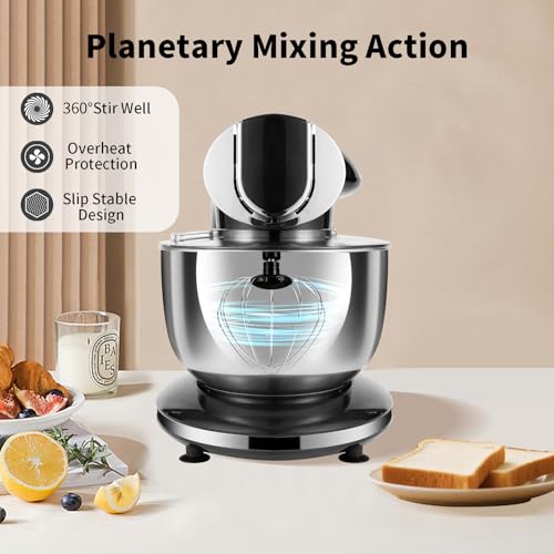 Stand Mixer 8.5QT+ 6QT Two Stainless Steel Bowls Electric Food Mixer Black