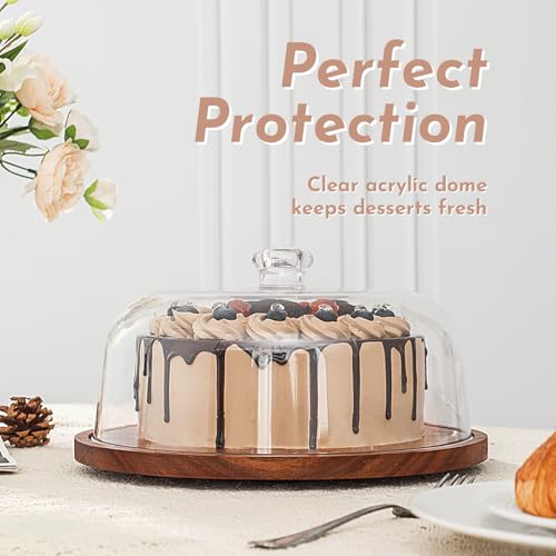 Acacia Wood Cake Stand with Acrylic Dome Lid
