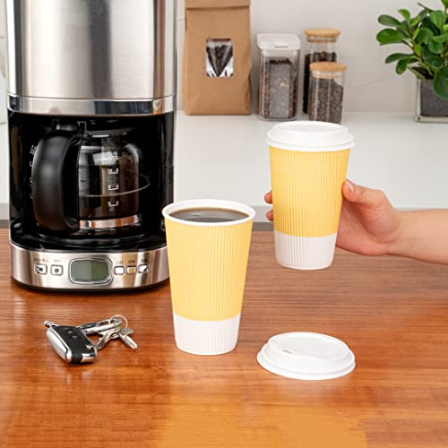 Ripple Wall Coffee Cups 25 Count 16 Ounce Insulated Light Yellow Paper Cups