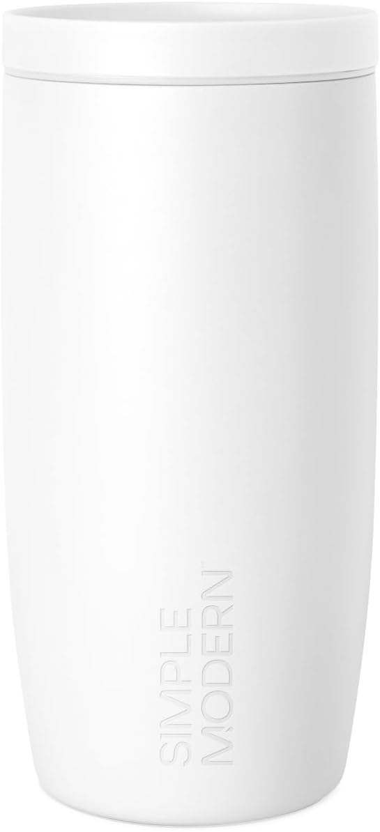 Simple Modern Travel Coffee Mug Tumbler with 360° Lid | Ceramic-Lined Insulated Stainless Steel Cold Brew Iced Coffee Cup Thermos | Gift for Women Men Her Him | Voyager Signature | 16oz | Winter White