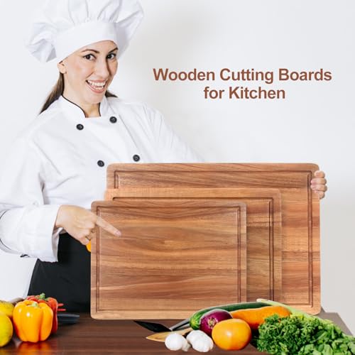 Solid Acacia Wood Cutting Board Set of 3 Wooden Charcuterie Boards Set (3 Count)