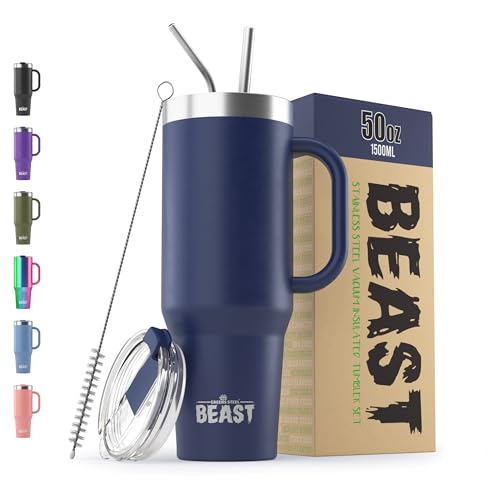 Beast 50 oz Tumbler with Handle Stainless Steel Vacuum Insulated Coffee Ice Cup Double Wall Travel Flask