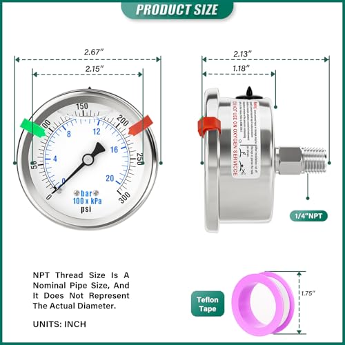 0 300PSI Stainless Steel Liquid Filled Pressure Gauge