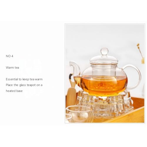 Glass Teapot with Infuser Clear Glass Tea Kettle with 6 Teacups and teapot warmer
